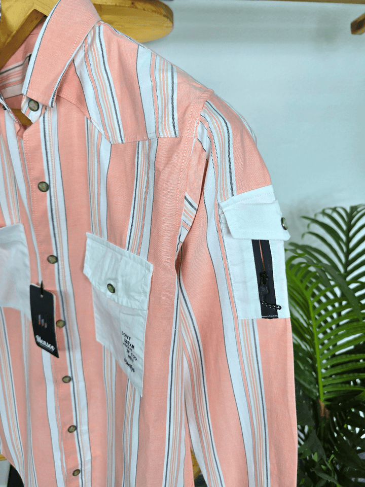 Stripe Double Pocket Shirt Pink