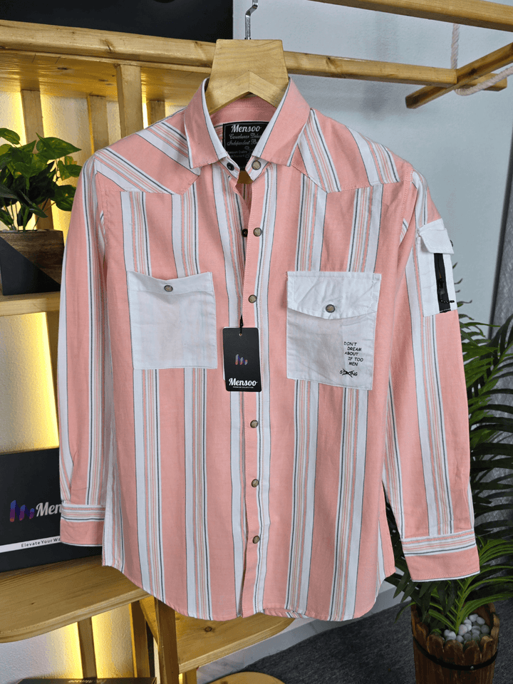 Stripe Double Pocket Shirt Pink