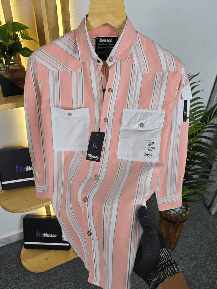 Stripe Double Pocket Shirt Pink