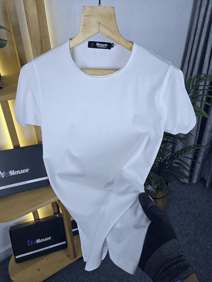 Mensoo Plain Lycra T Shirt White