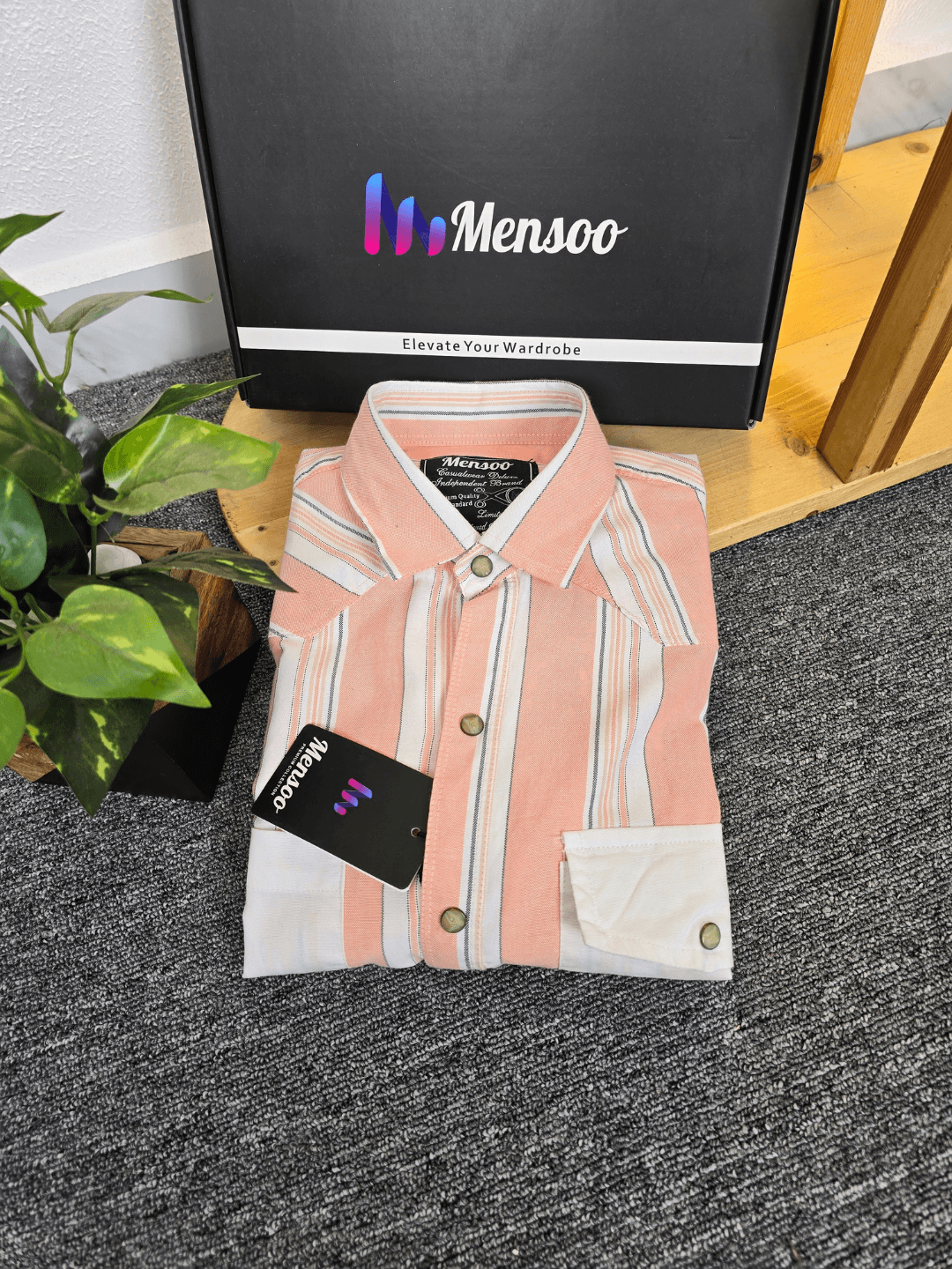 Stripe Double Pocket Shirt Pink