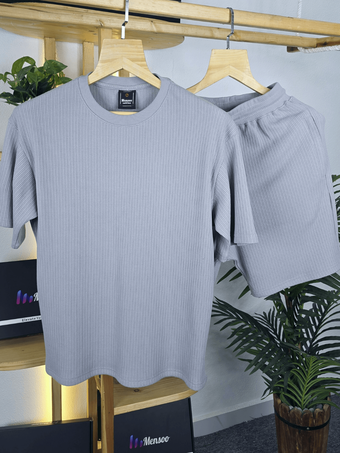 Mensoo Waffle Round Neck Co Set Silver