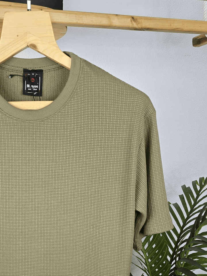 Mensoo Waffle Round Neck T Shirt Green