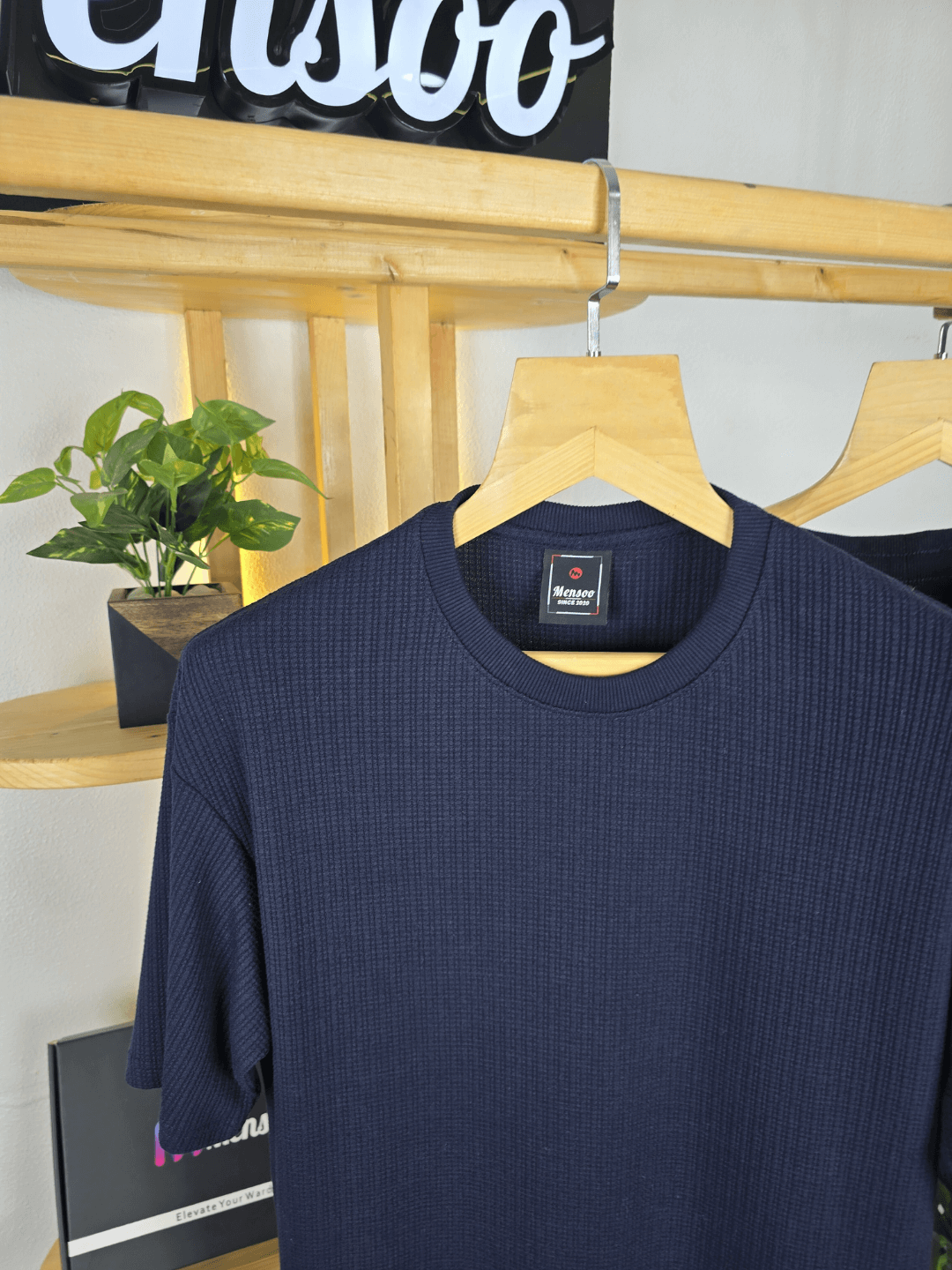 Mensoo Waffle Round Neck Co Set Navy