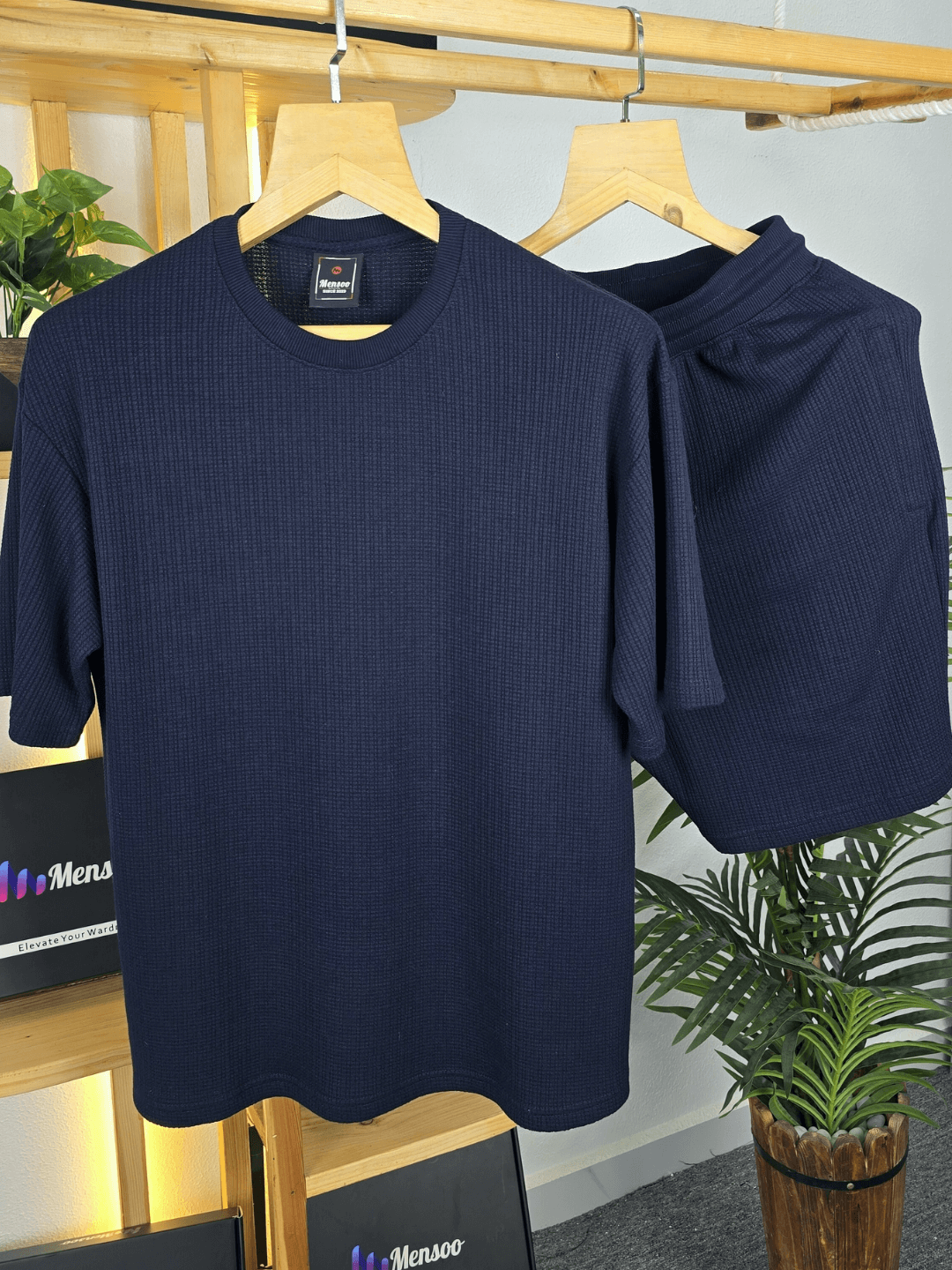 Mensoo Waffle Round Neck Co Set Navy