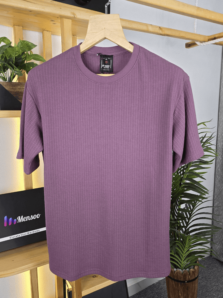 Mensoo Waffle Round Neck T Shirt Burgendy