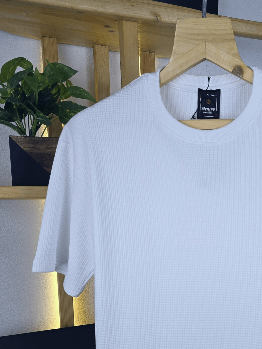 Mensoo Waffle Round Neck T Shirt White