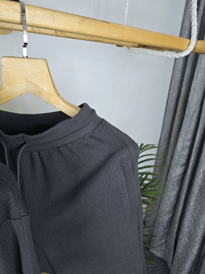 Mensoo Waffle Round Neck Co Set Dark Grey