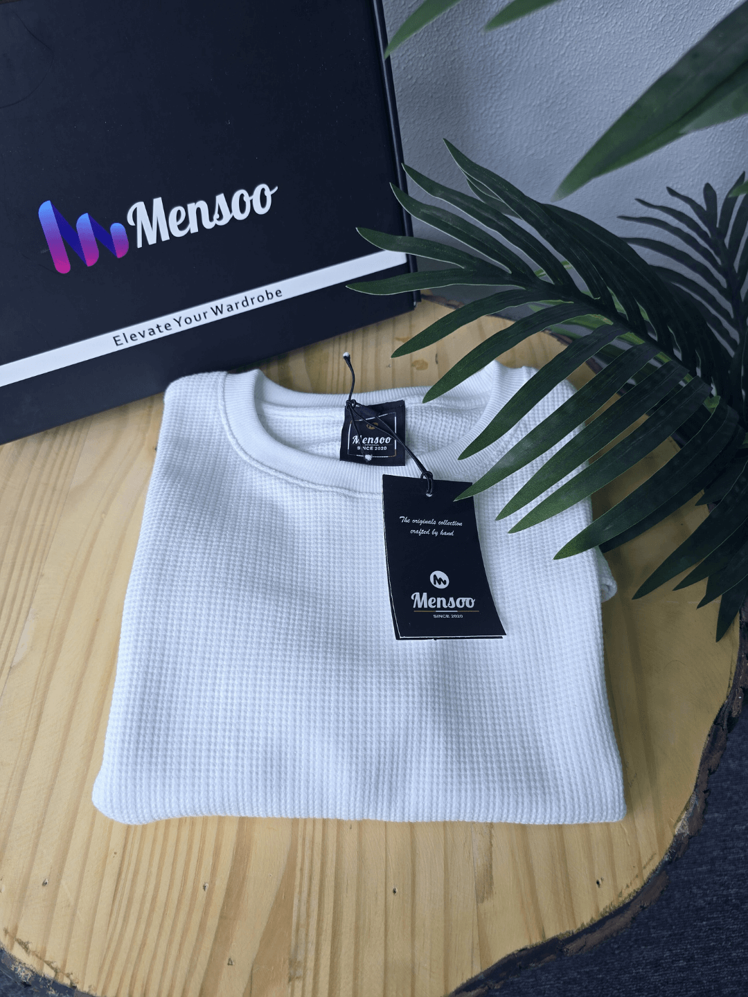 Mensoo Waffle Round Neck T Shirt White