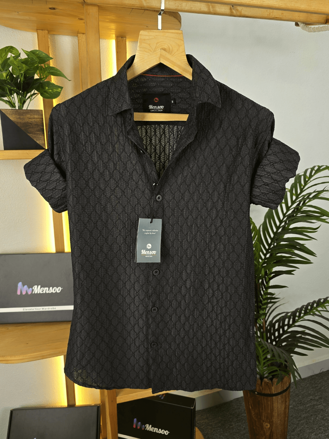 Mensoo Jacquard Full Sleeve Shirt Black