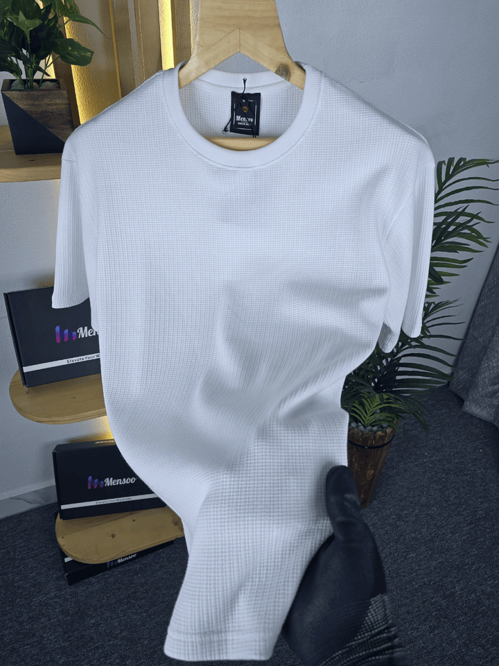 Mensoo Waffle Round Neck T Shirt White