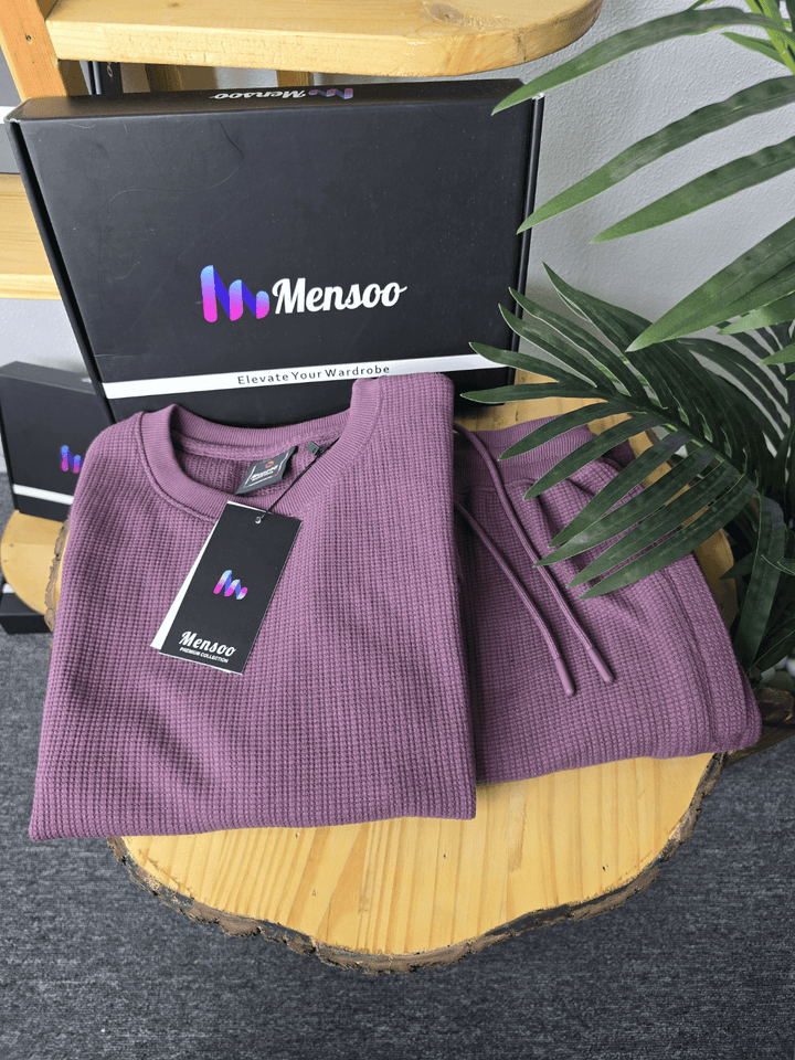 Mensoo Waffle Round Neck Co Set Burgundy