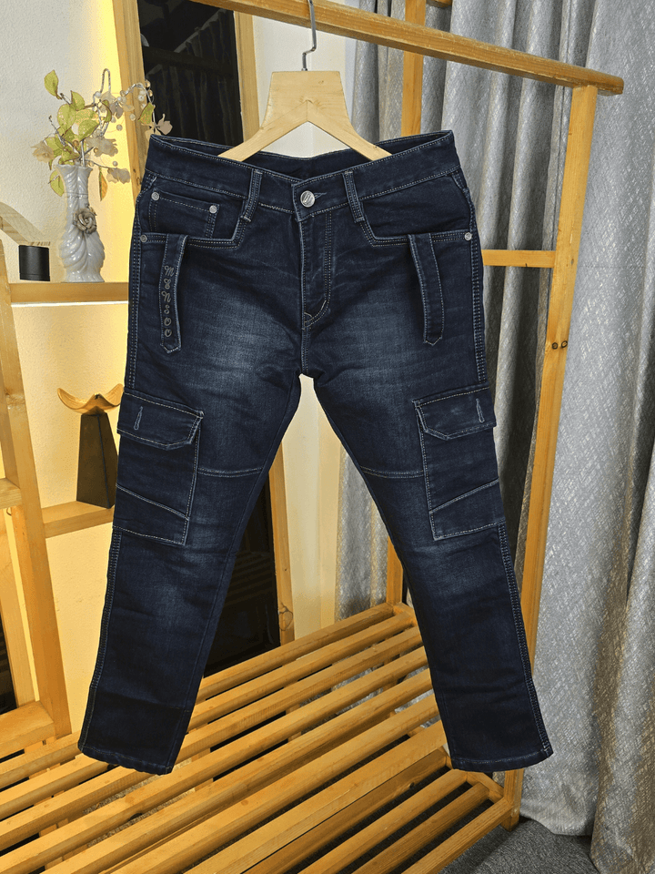 Side Hang Denim Cargo Jeans Grey Wash