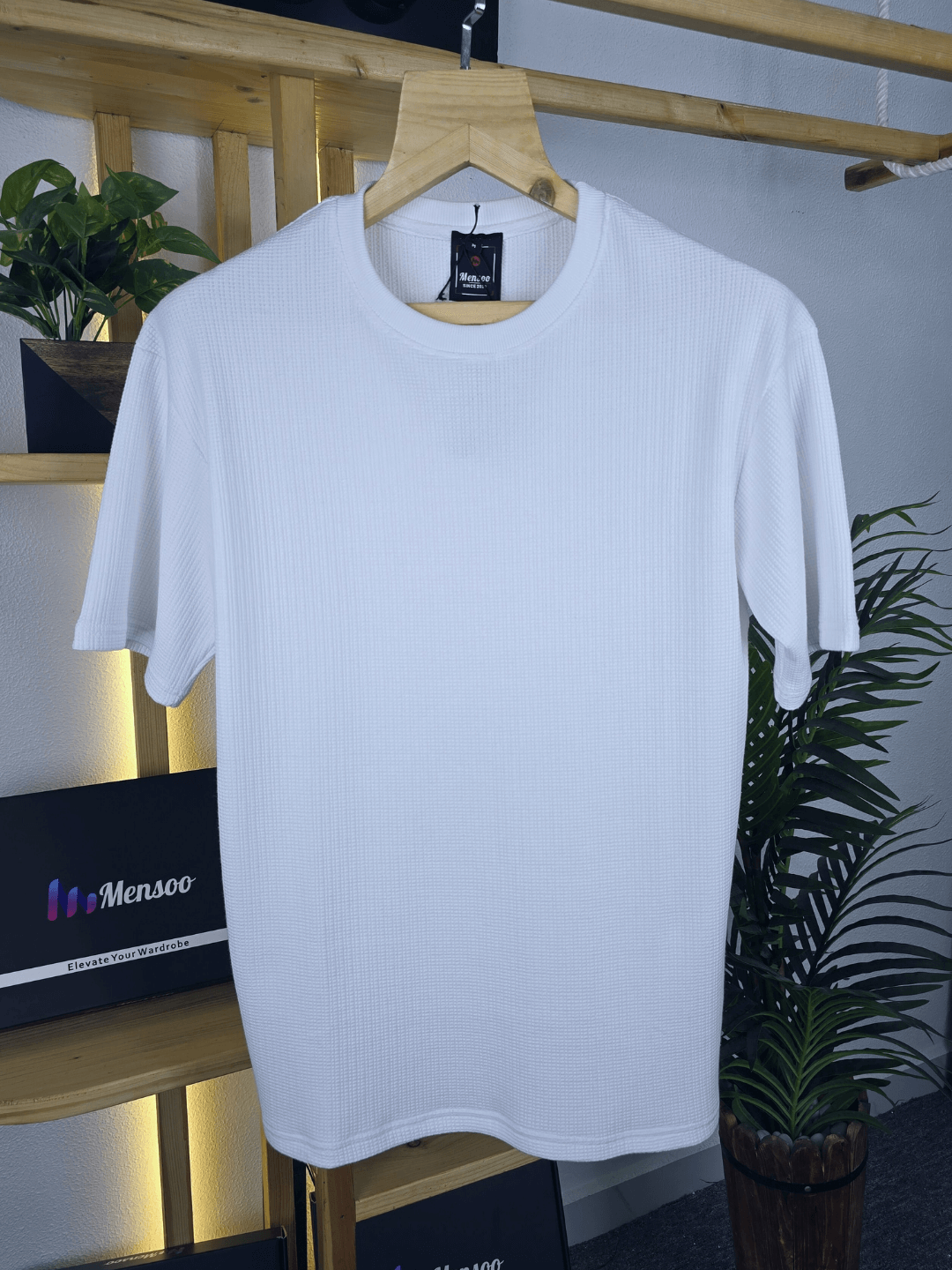 Mensoo Waffle Round Neck T Shirt White