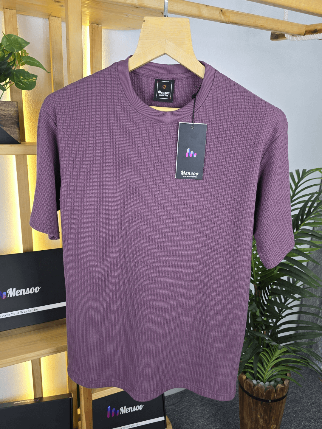 Mensoo Waffle Round Neck Co Set Burgundy