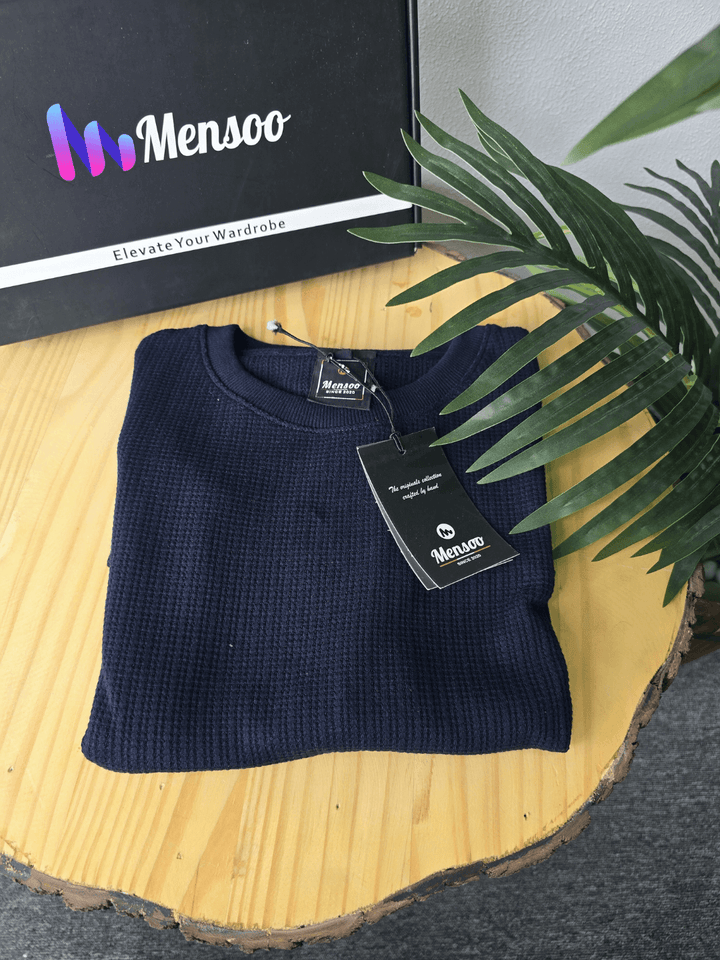 Mensoo Waffle Round Neck T Shirt Navy