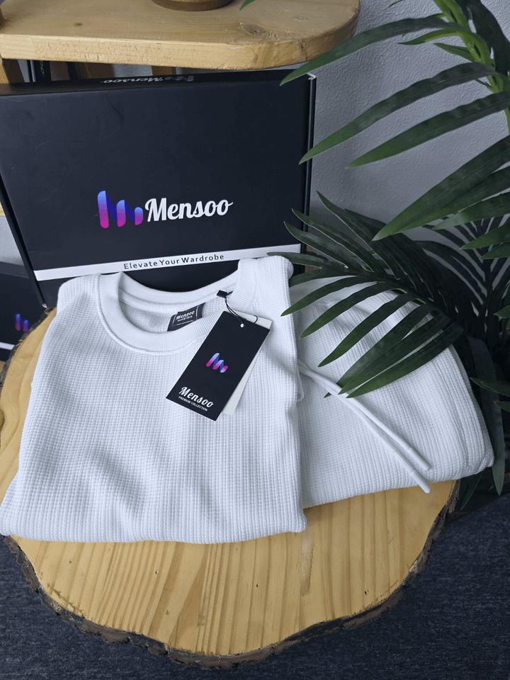 Mensoo Waffle Round Neck Co Set White