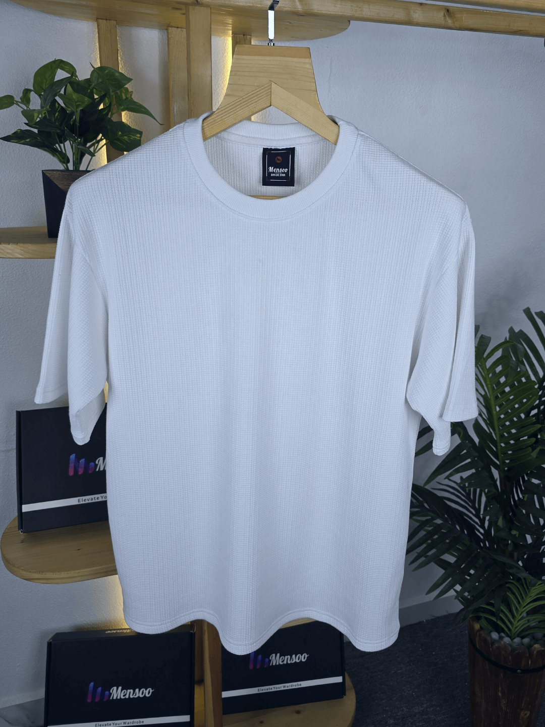 Mensoo Waffle Round Neck Co Set White