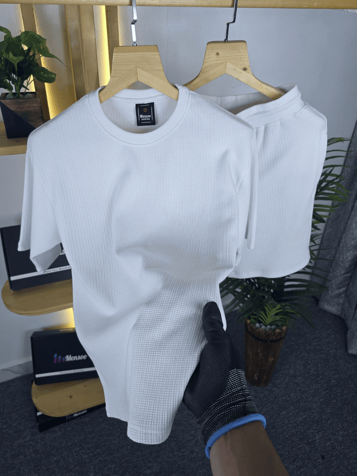 Mensoo Waffle Round Neck Co Set White