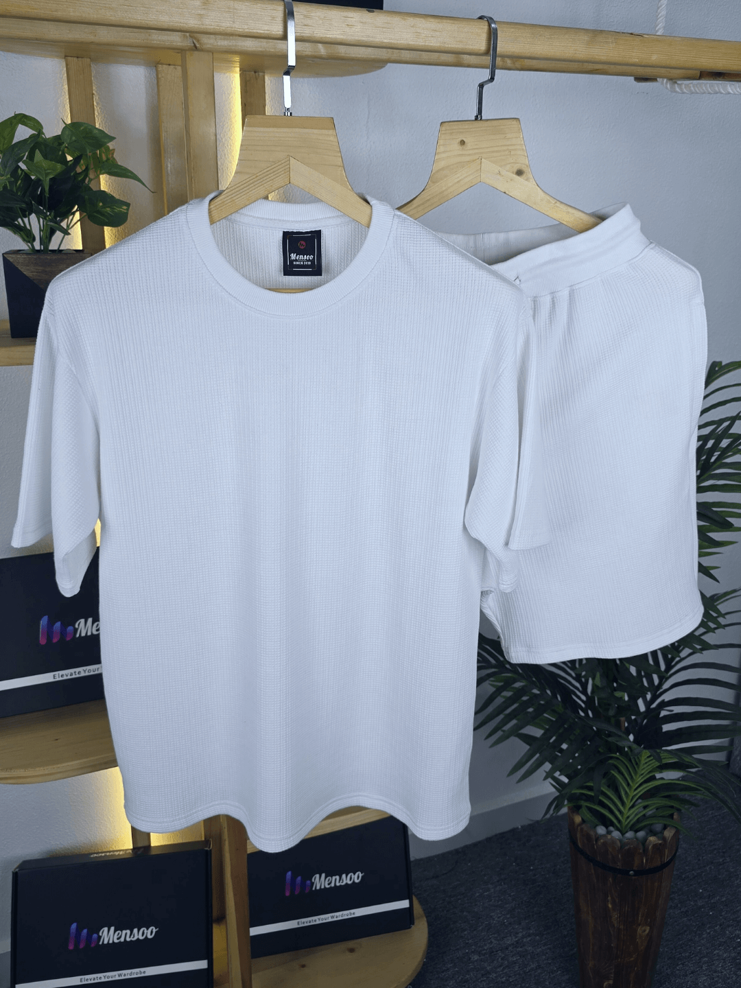 Mensoo Waffle Round Neck Co Set White