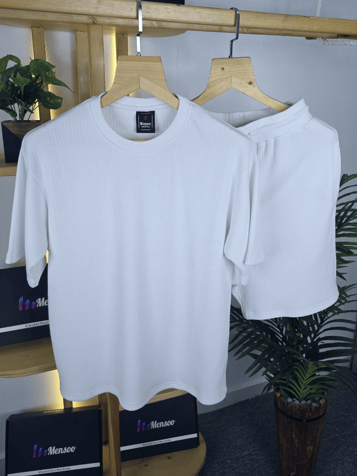 Mensoo Waffle Round Neck Co Set White