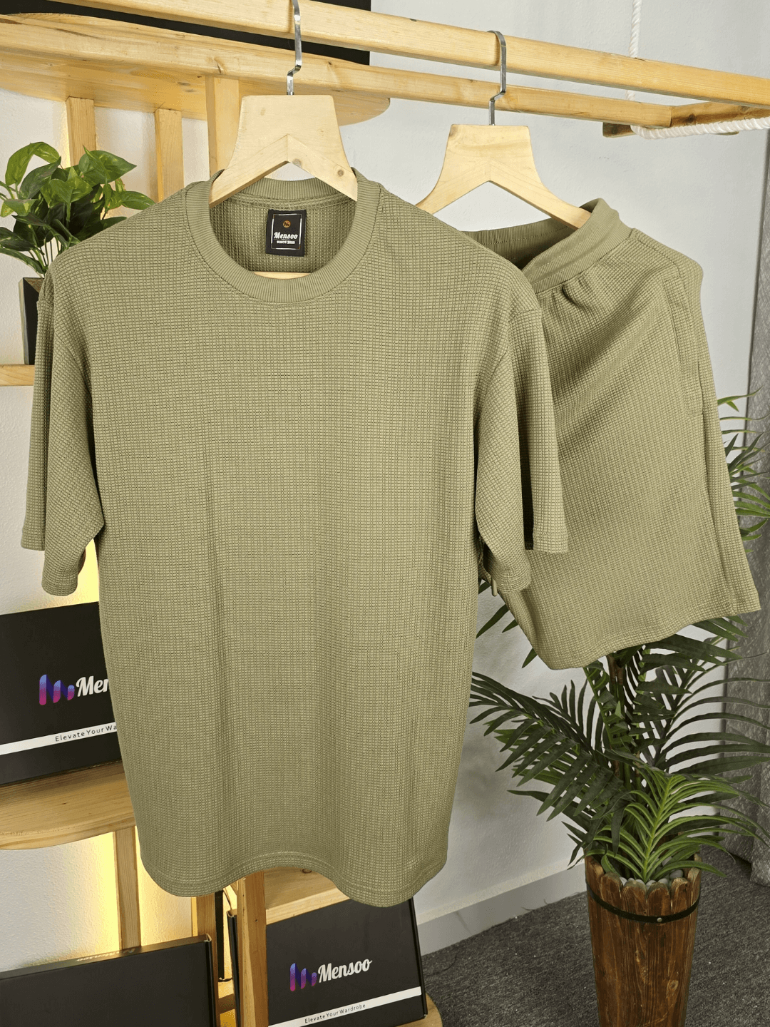 Mensoo Waffle Round Neck Co Set Pista