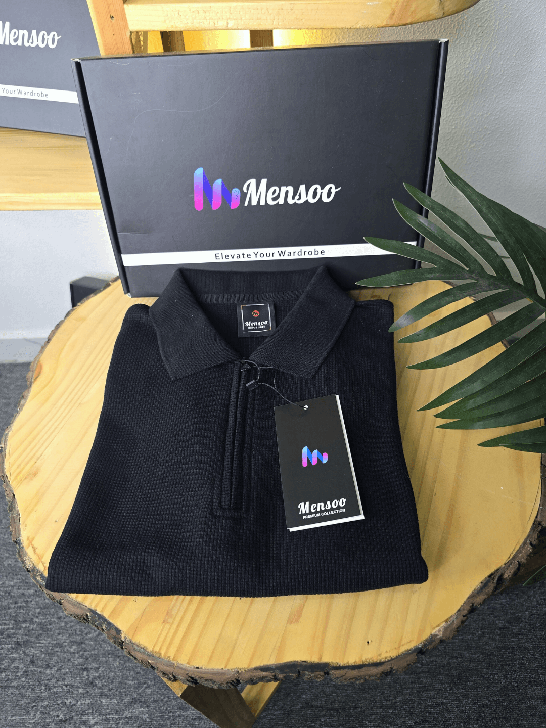 Mensoo Waffle Zip T Shirt Black