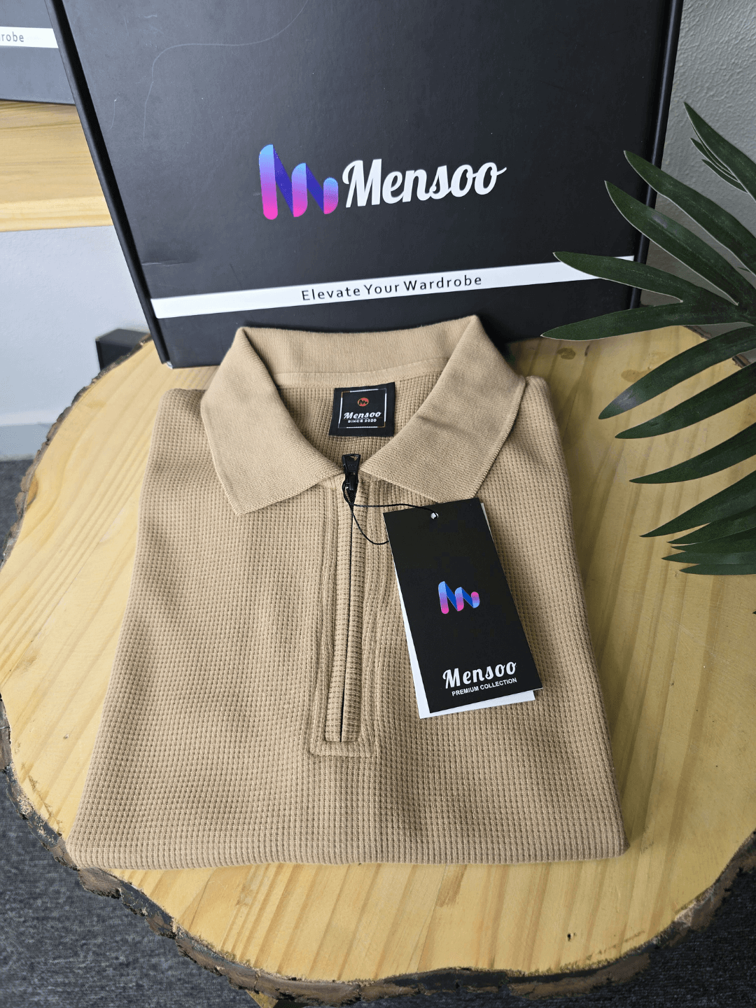 Mensoo Waffle Zip T Shirt Biscuit