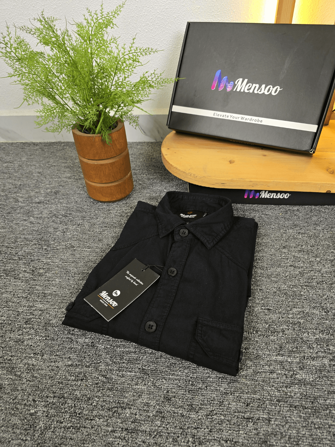 Double Pocket Denim Shirt Black