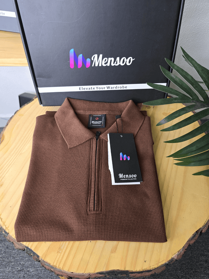 Mensoo Waffle Zip T Shirt Coffee