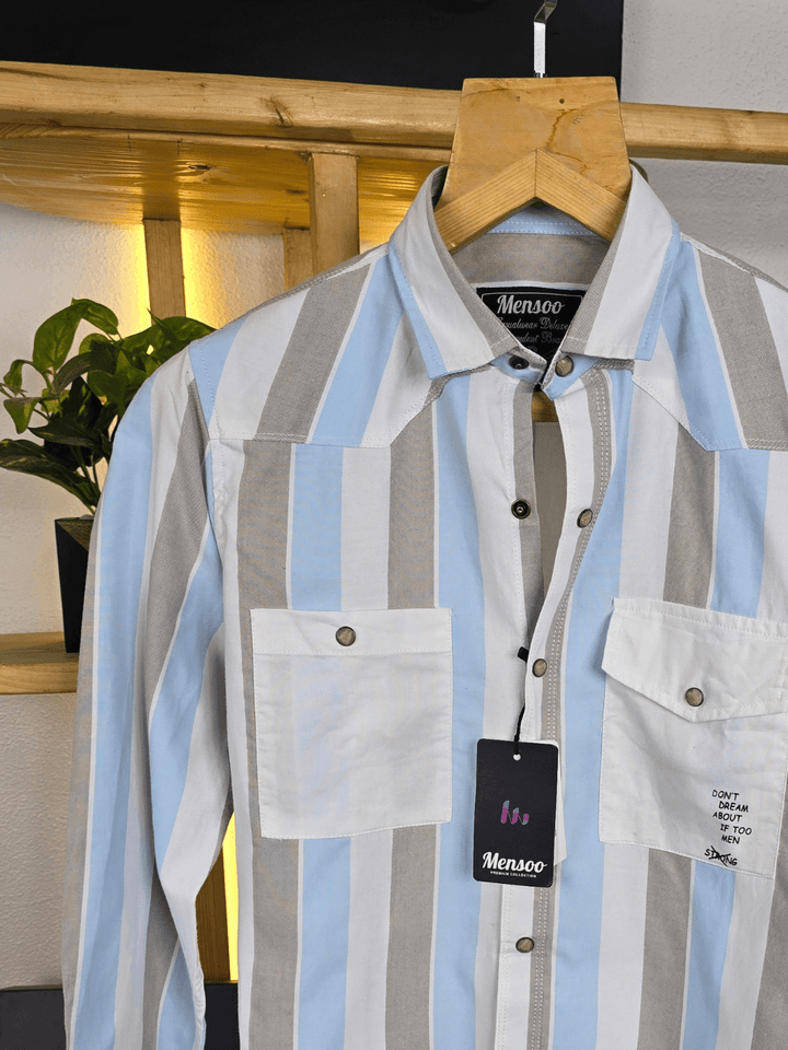 Stripe Double Pocket Shirt Sky