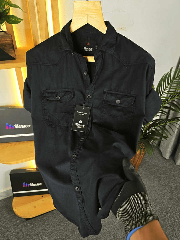 Double Pocket Denim Shirt Black