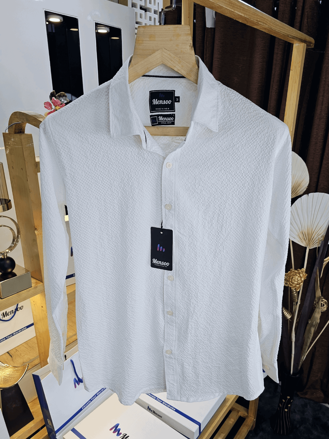 Emboss Plain Imported Shirt White