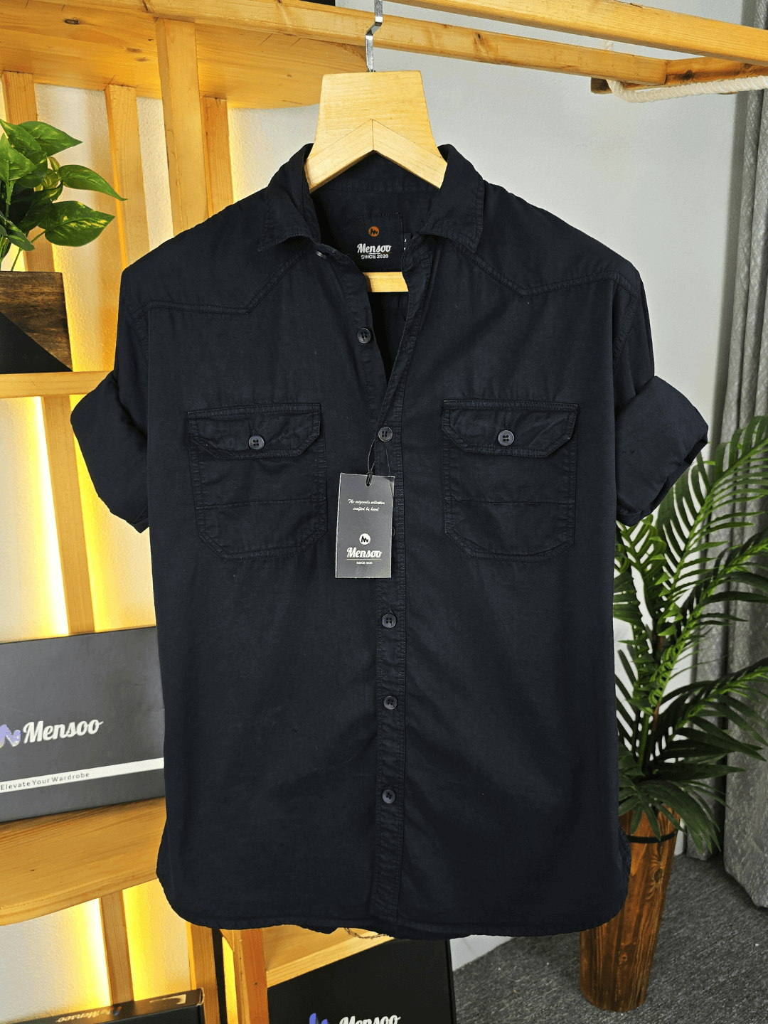 Double Pocket Denim Shirt Black