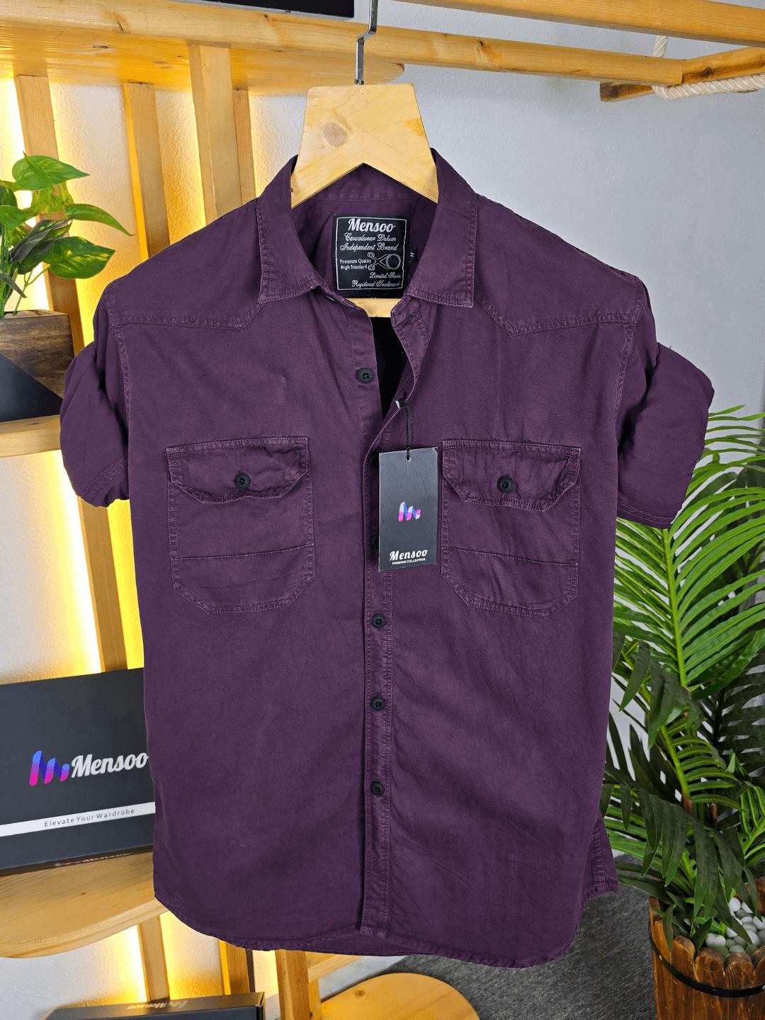 Double Pocket Denim Shirt Wine